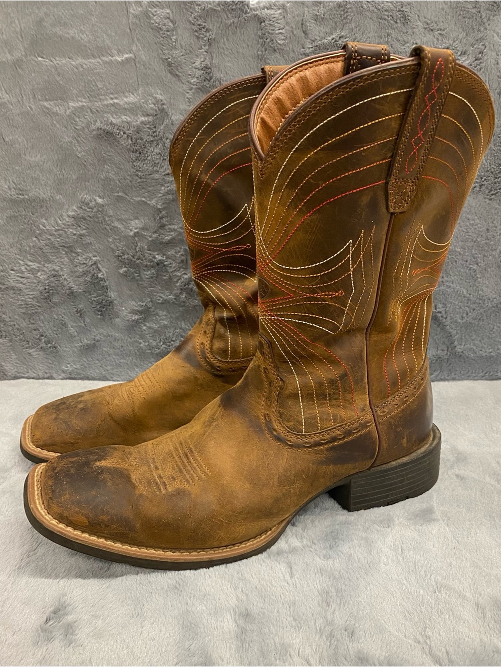Ariat Sport Wide Square Toe Western Boots Mens Size 9D Distressed Brown 10010963